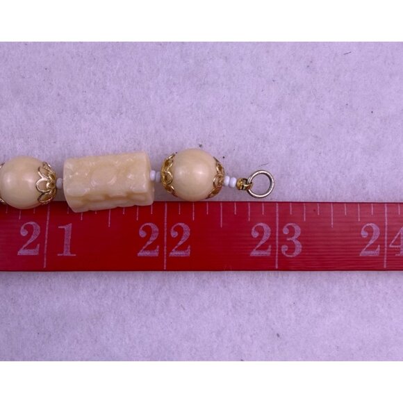 Hand Carved Bone Bead Necklace Womens Cream Carved Artisan Statement Jewelry - Picture 3 of 3